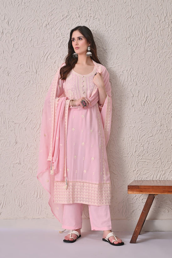 Pink Embroidered Kurta 3 Pcs Set