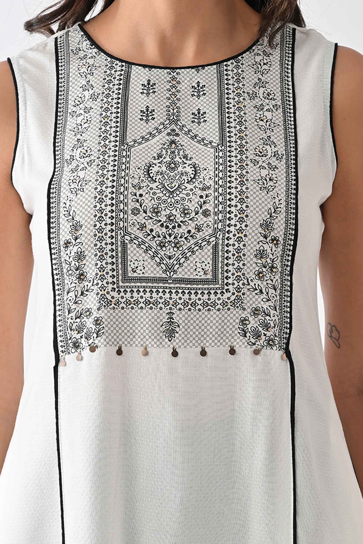 White Printed A-line Kurta
