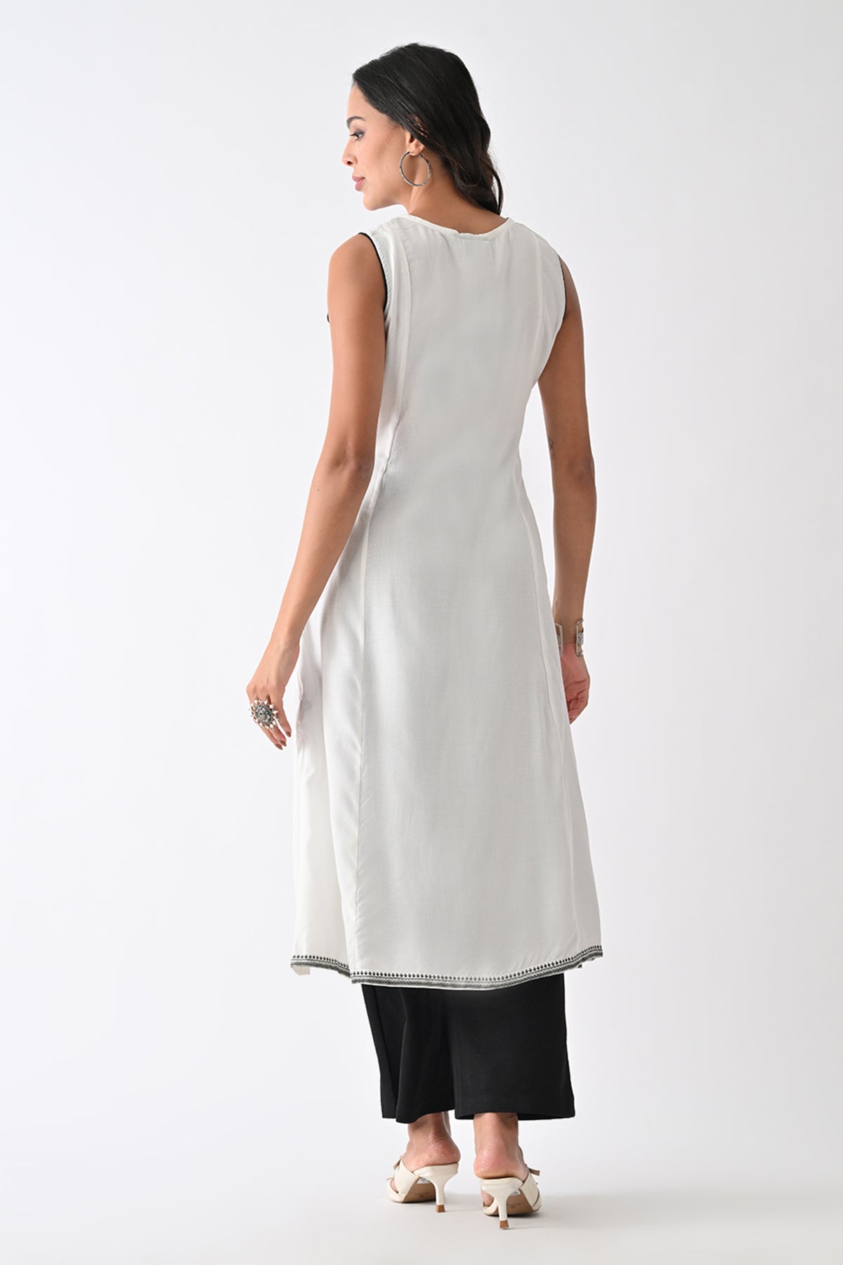 White Printed A-line Kurta