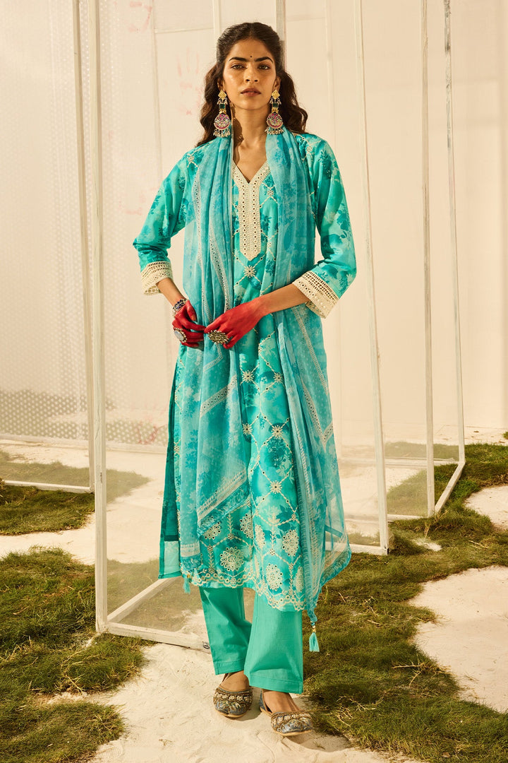 Green Chikankari Straight Kurta Set