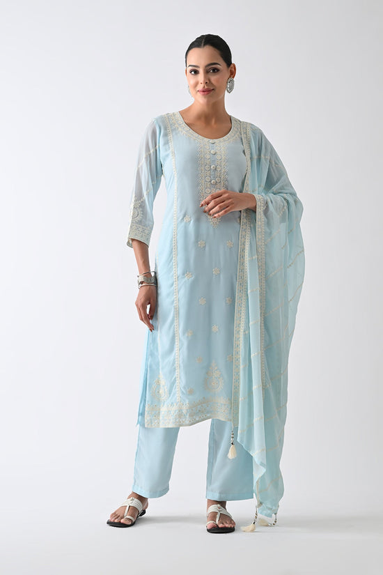 Blue Embroidered Kurta 3 Pcs Set