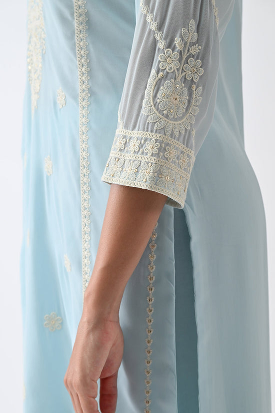 Blue Embroidered Kurta 3 Pcs Set