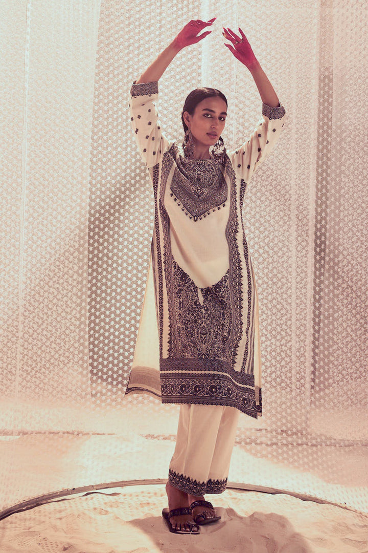 Cream Printed Kurta Set