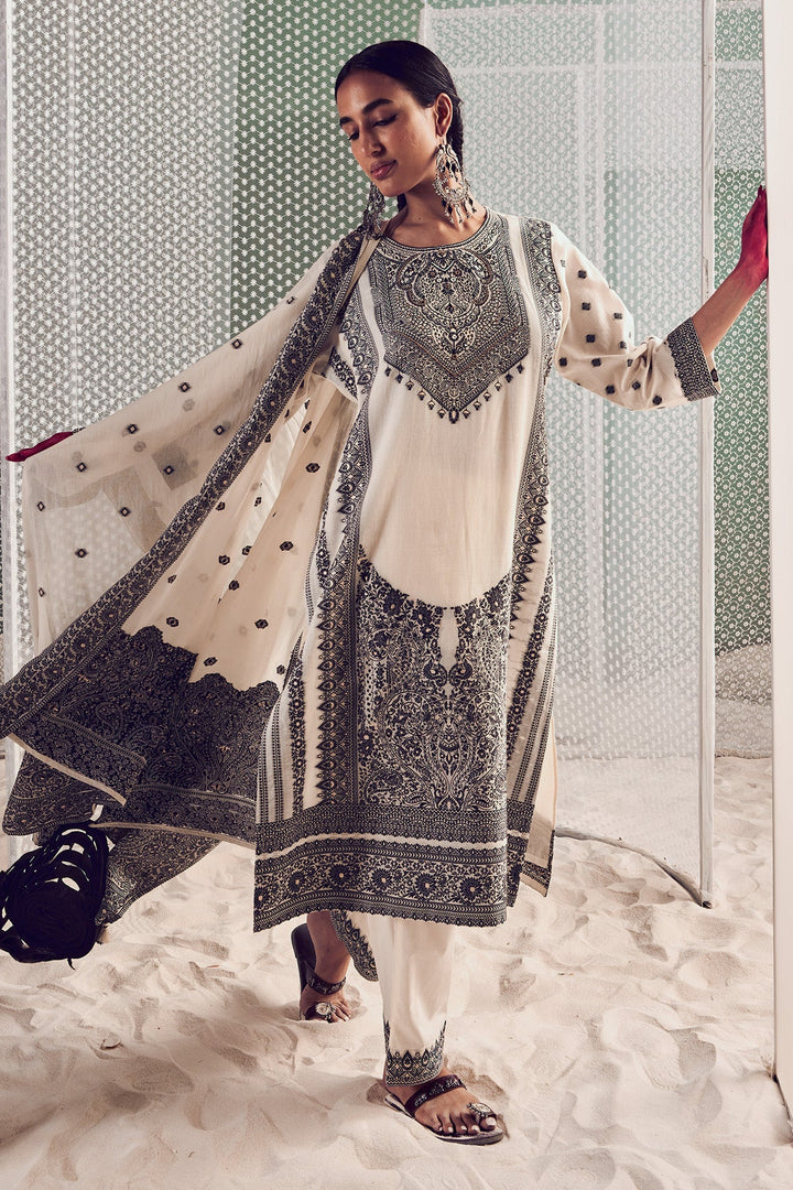 Cream Printed Kurta Set