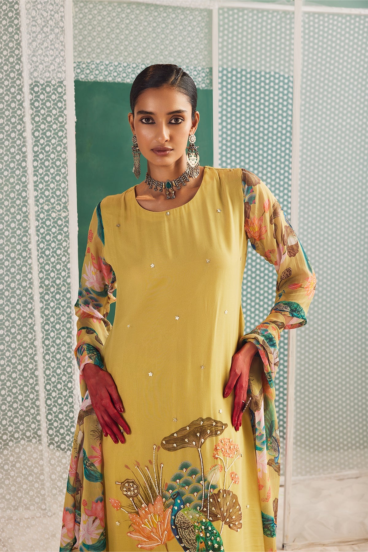 Green Printed Kurta 3 Pcs Set