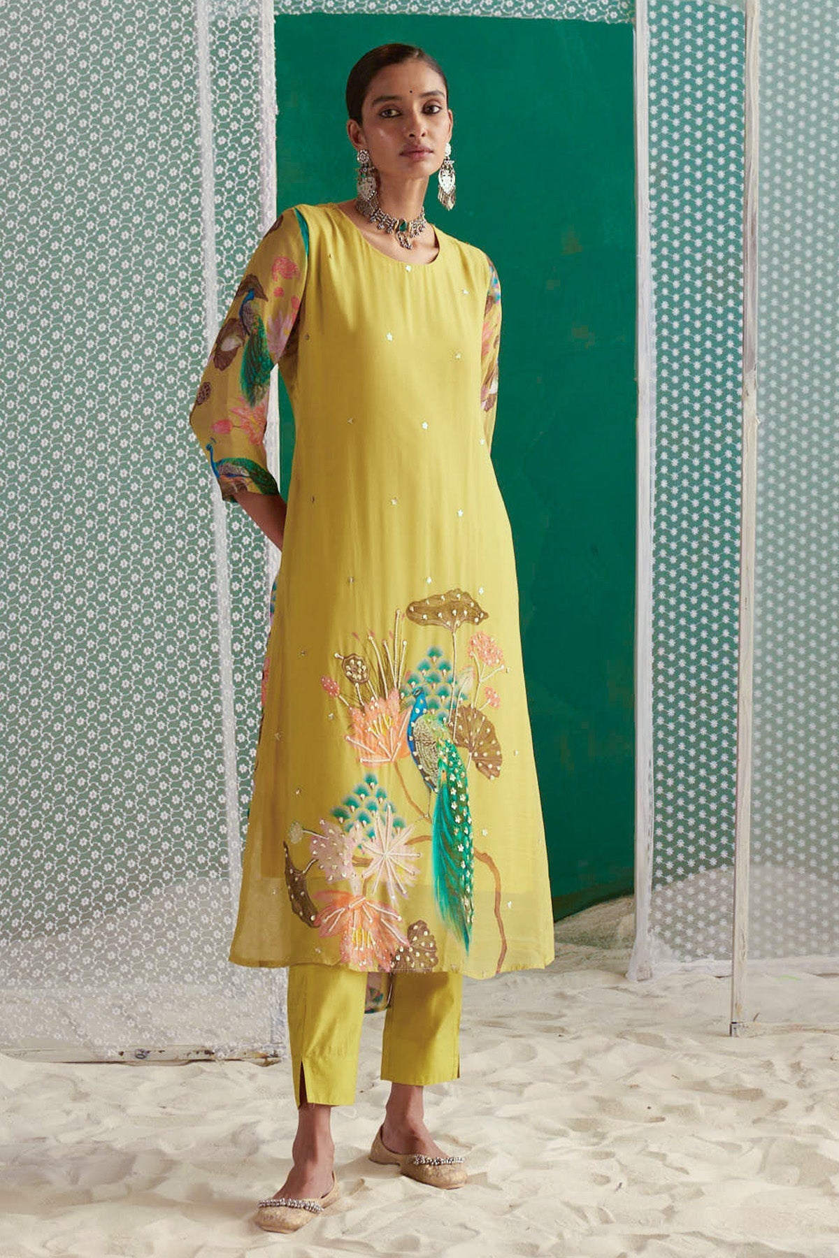 Green Printed Kurta 3 Pcs Set