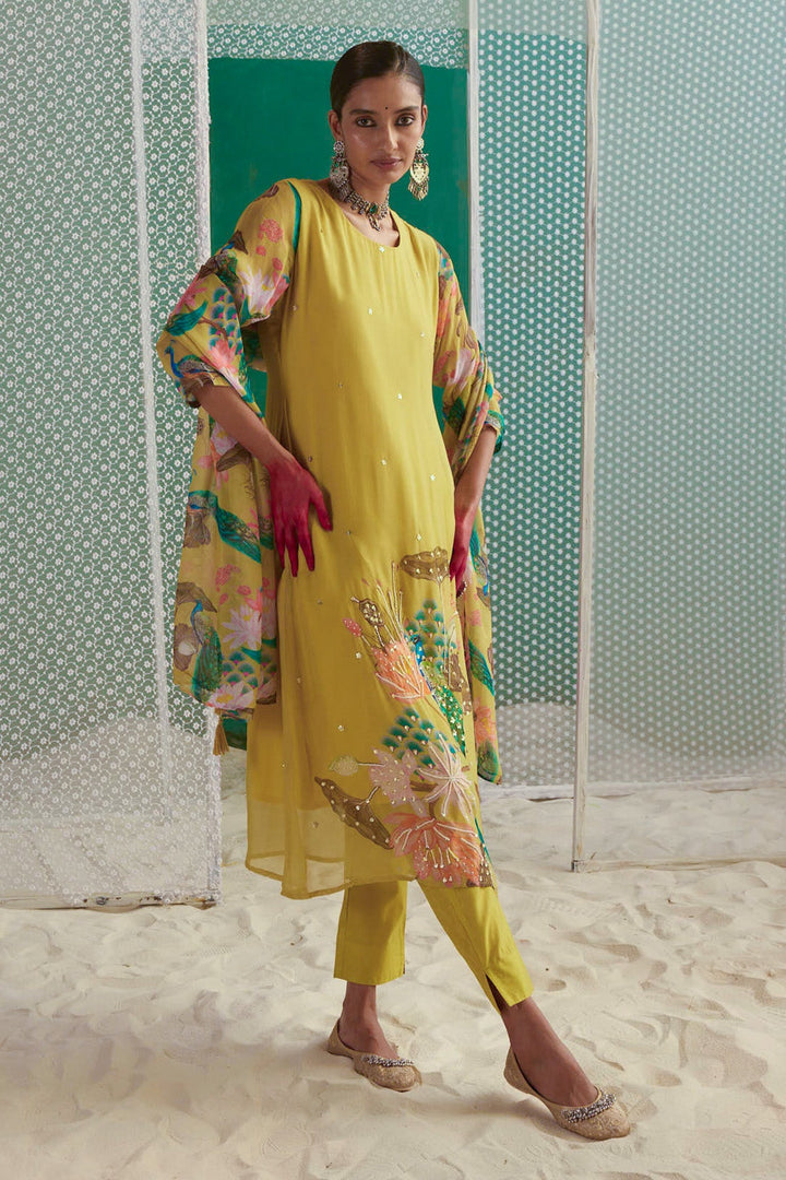 Green Printed Kurta Set