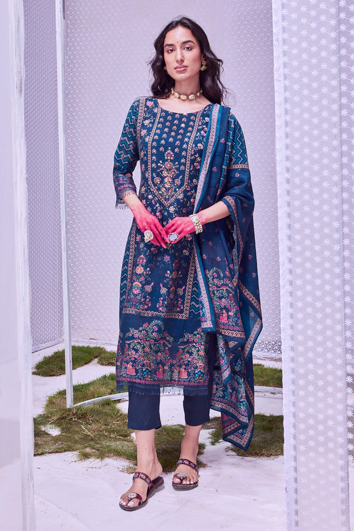Blue Printed Kurta Set