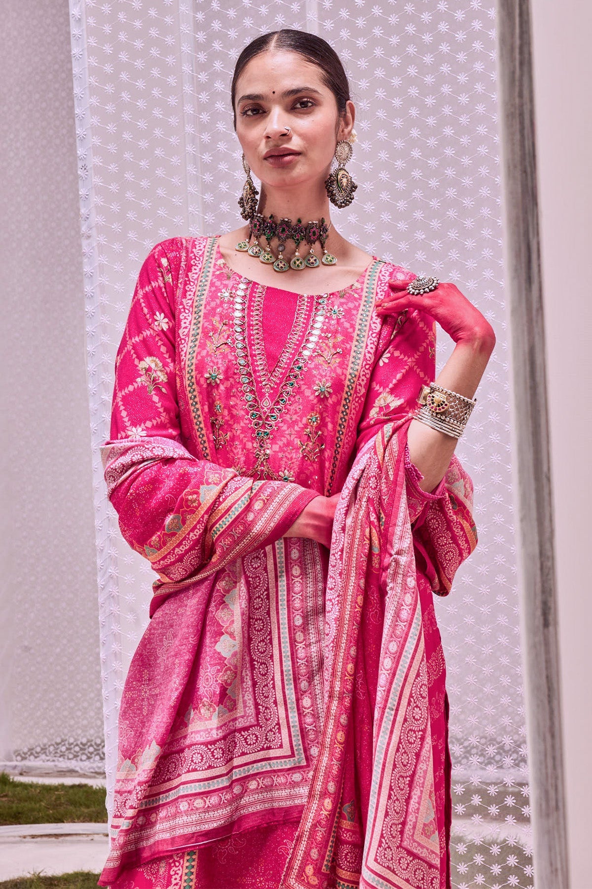 Pink Printed Kurta 3 Pcs Set