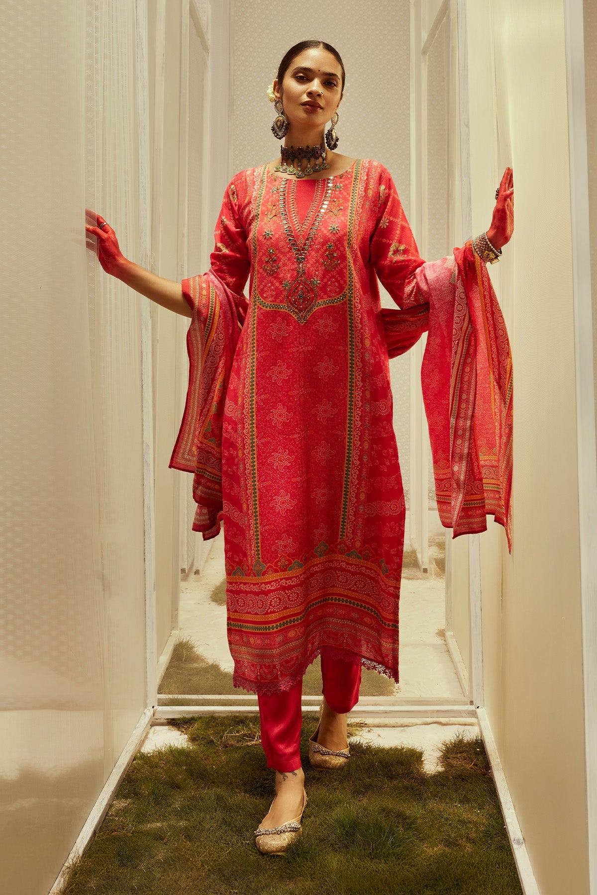 Pink Printed Kurta 3 Pcs Set