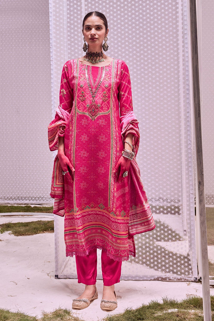 Pink Printed Kurta 3 Pcs Set