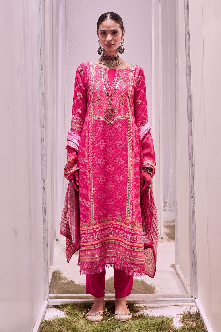 Pink Printed Kurta 3 Pcs Set