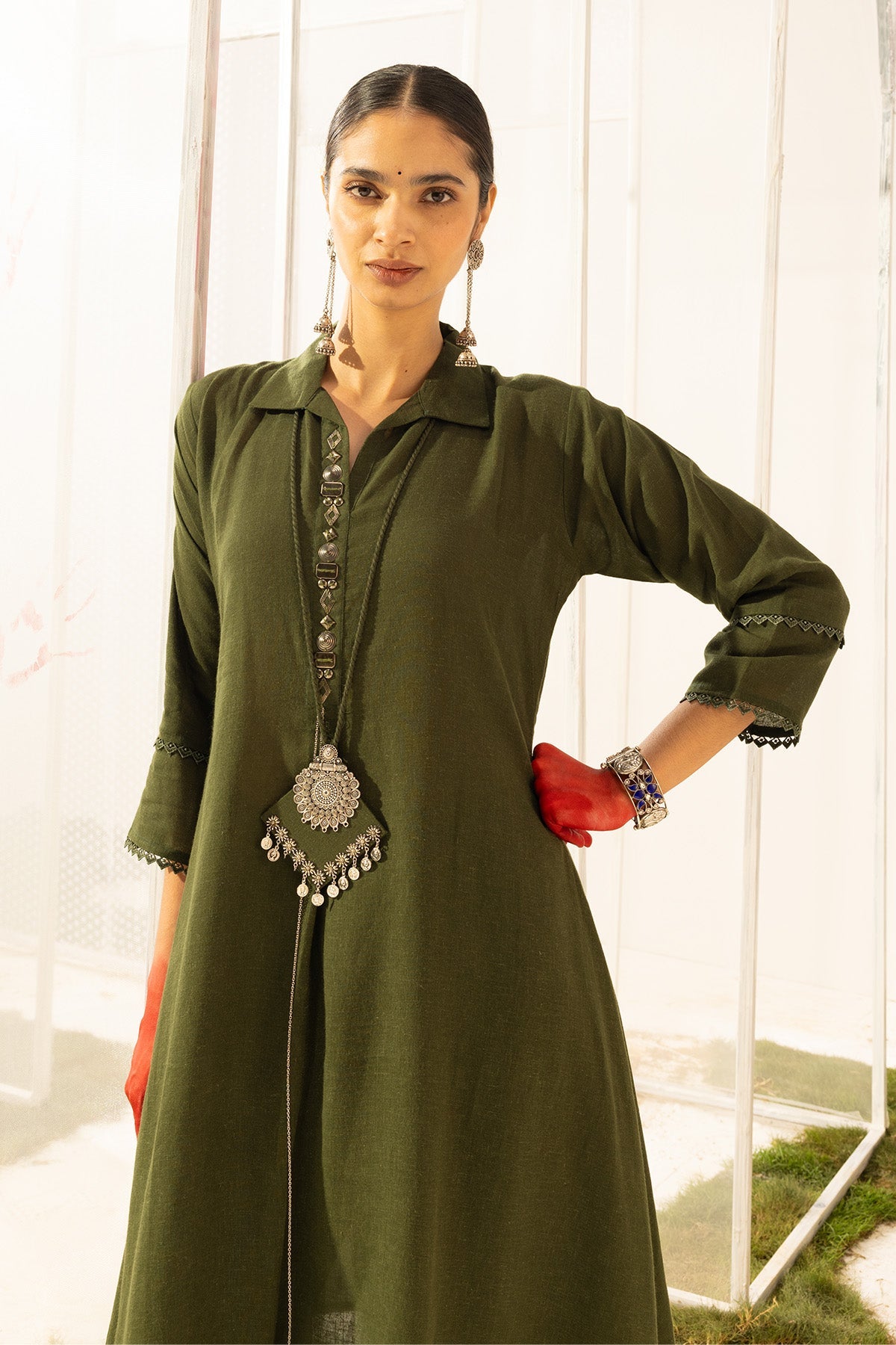 Green Solid Kurta 2 Pcs Set