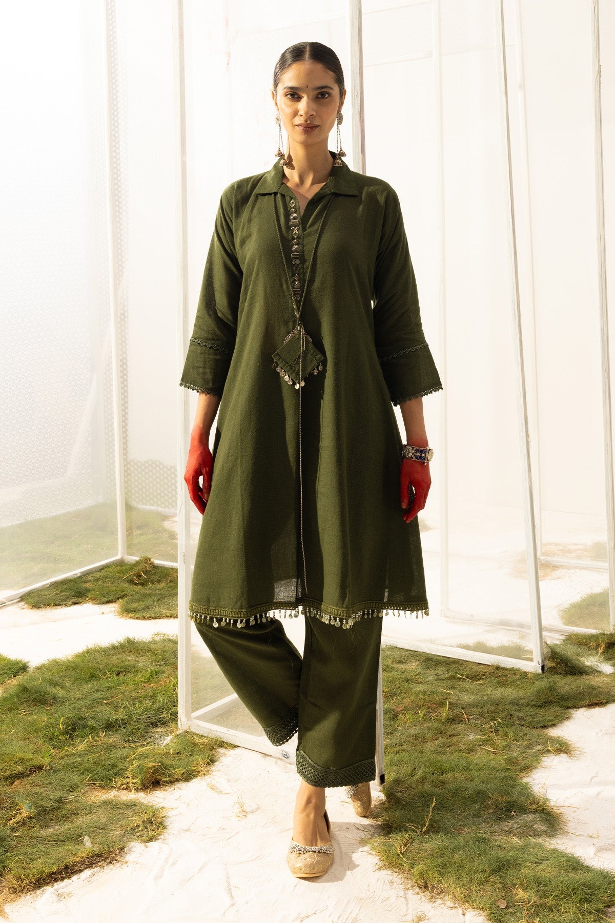 Green Solid Kurta 2 Pcs Set