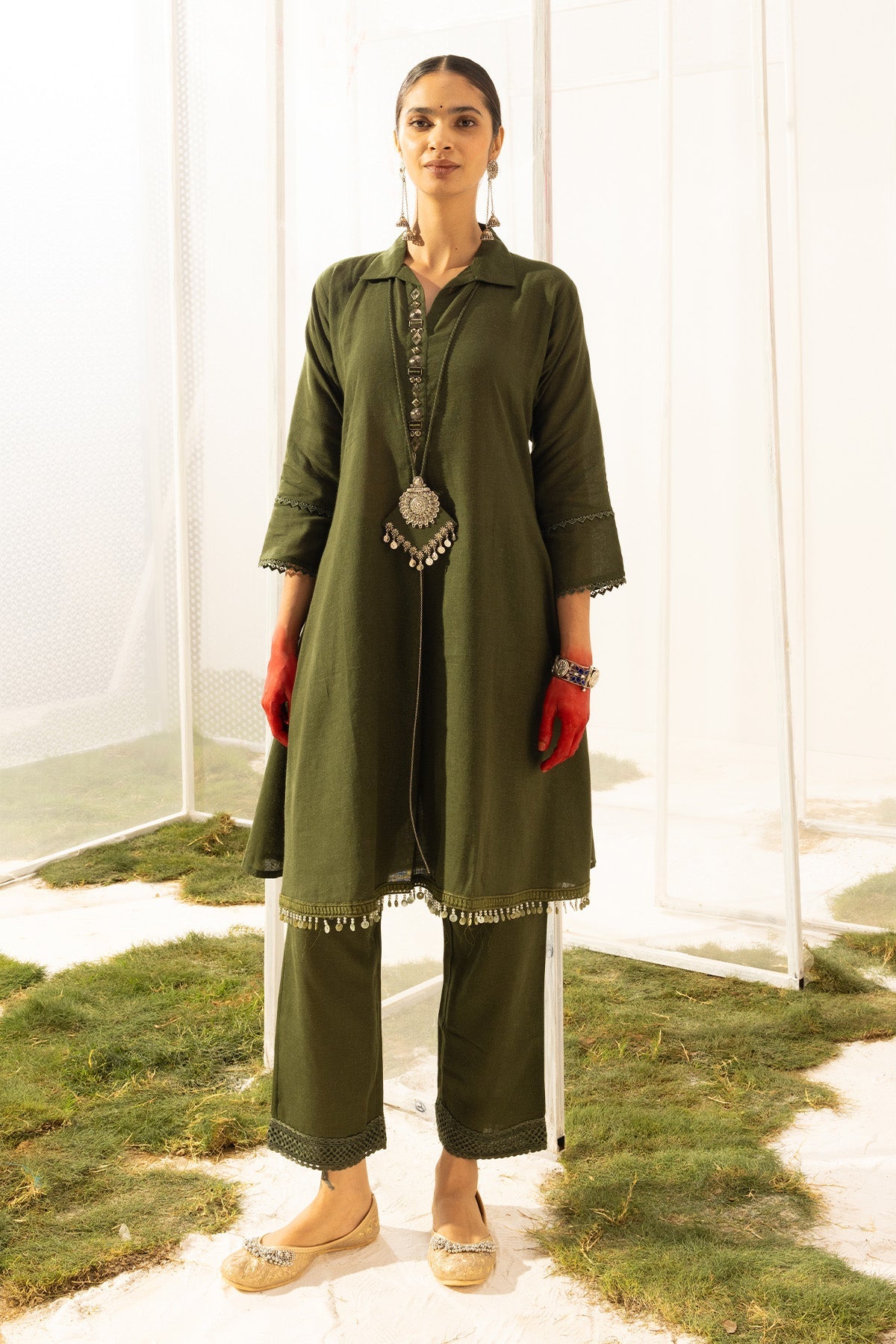 Green Solid Kurta 2 Pcs Set
