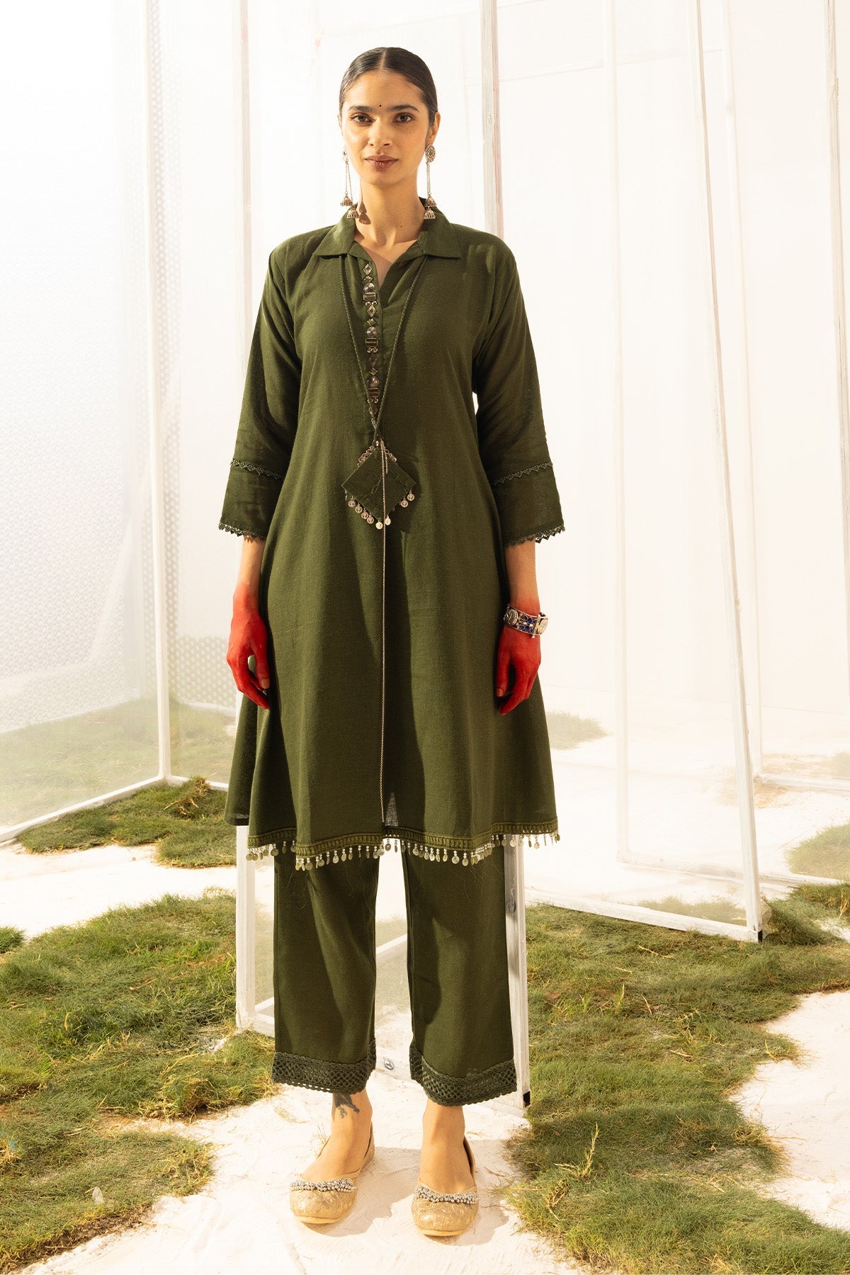Green Solid Kurta 2 Pcs Set