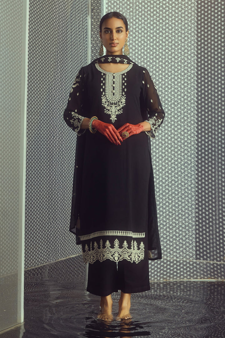 Black Chikankari Straight Kurta Set
