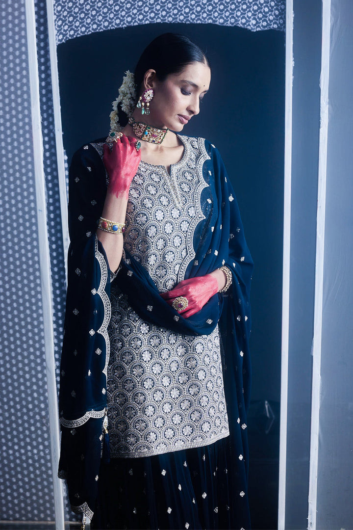 Blue Embroidered Short Kurta Set