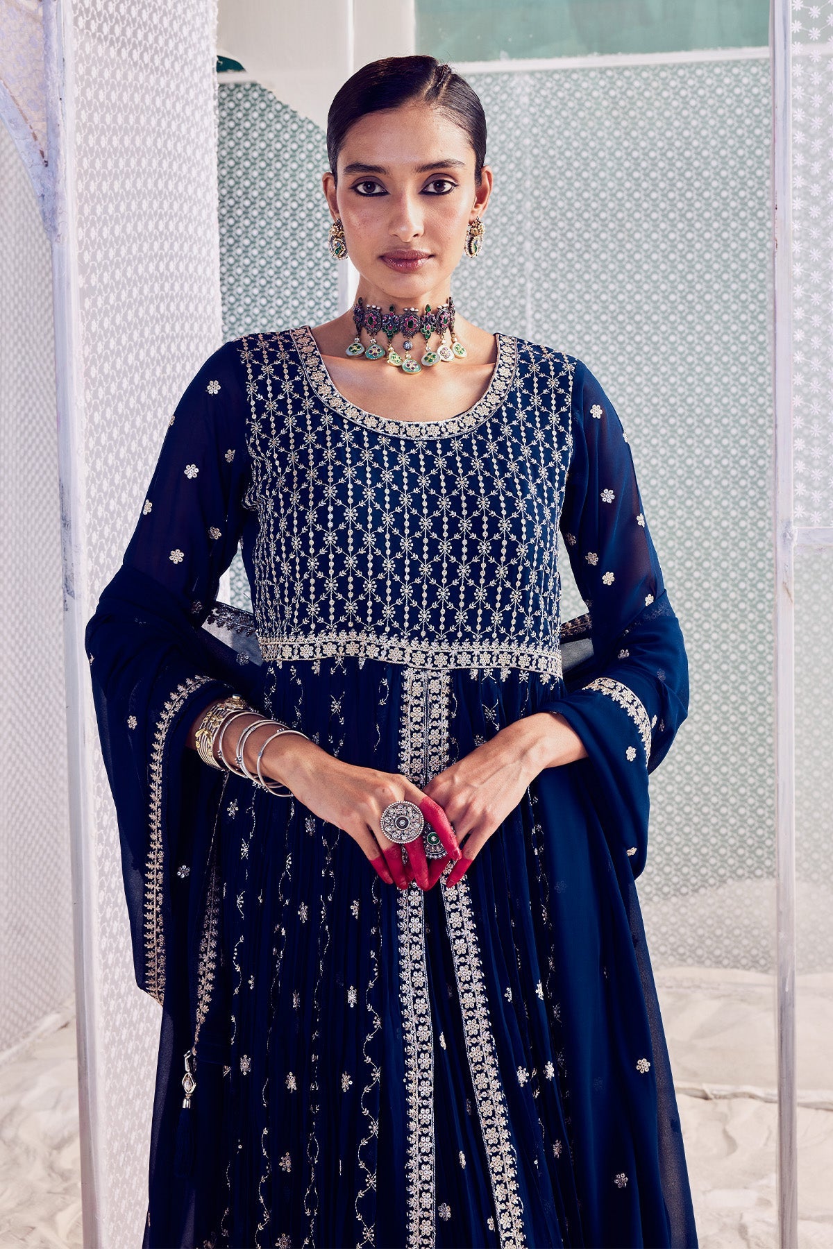 Blue Lehenga Shrug Dupatta 3 Pcs Set