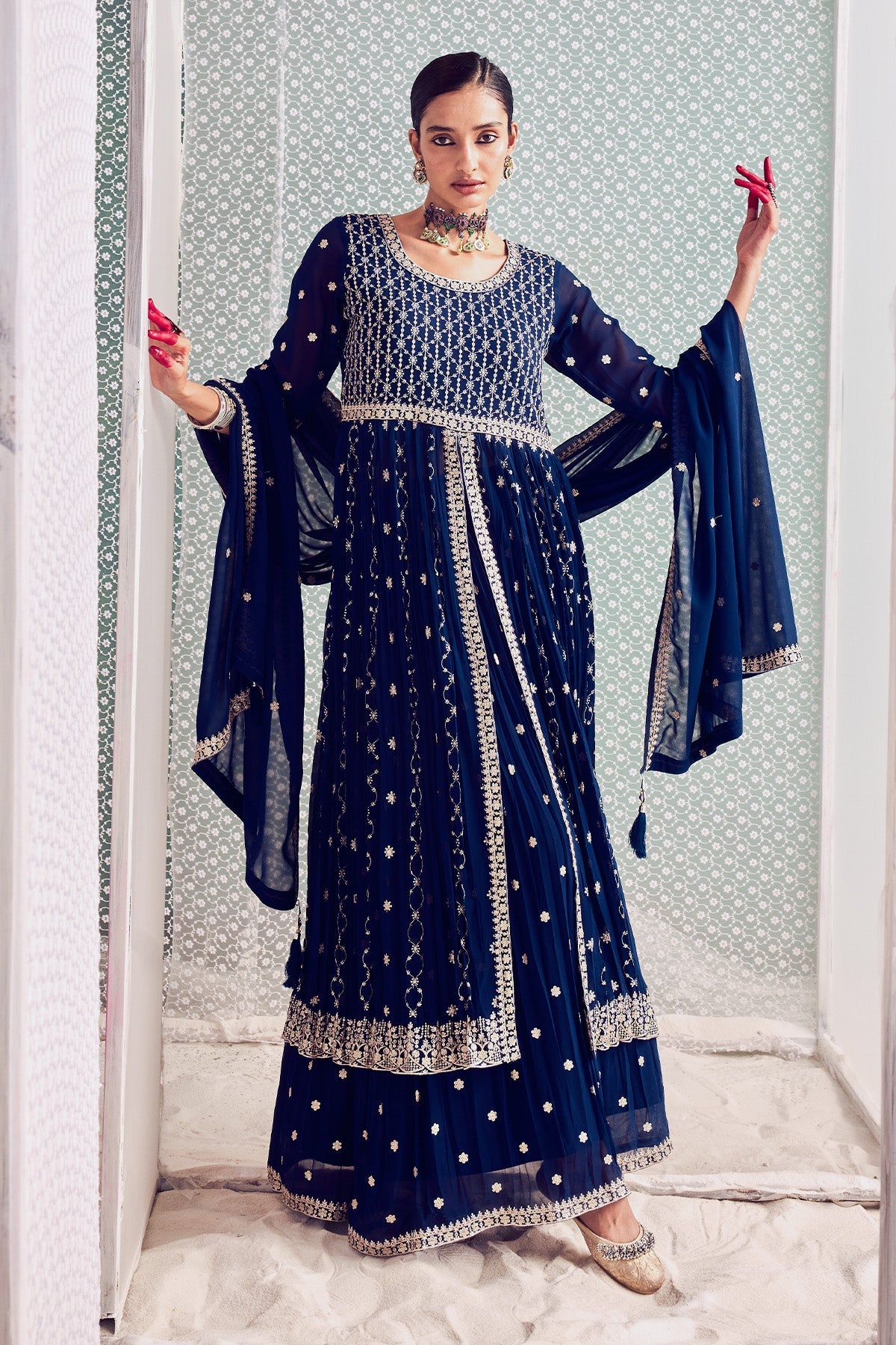 Blue Lehenga Shrug Dupatta 3 Pcs Set