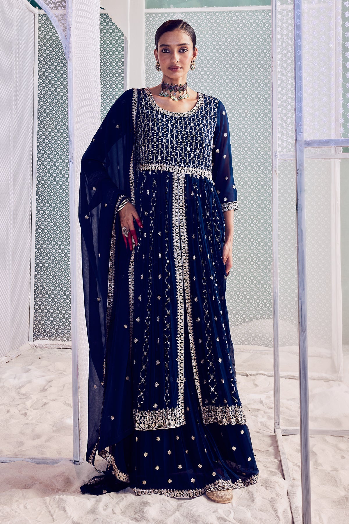 Blue Lehenga Shrug Dupatta 3 Pcs Set
