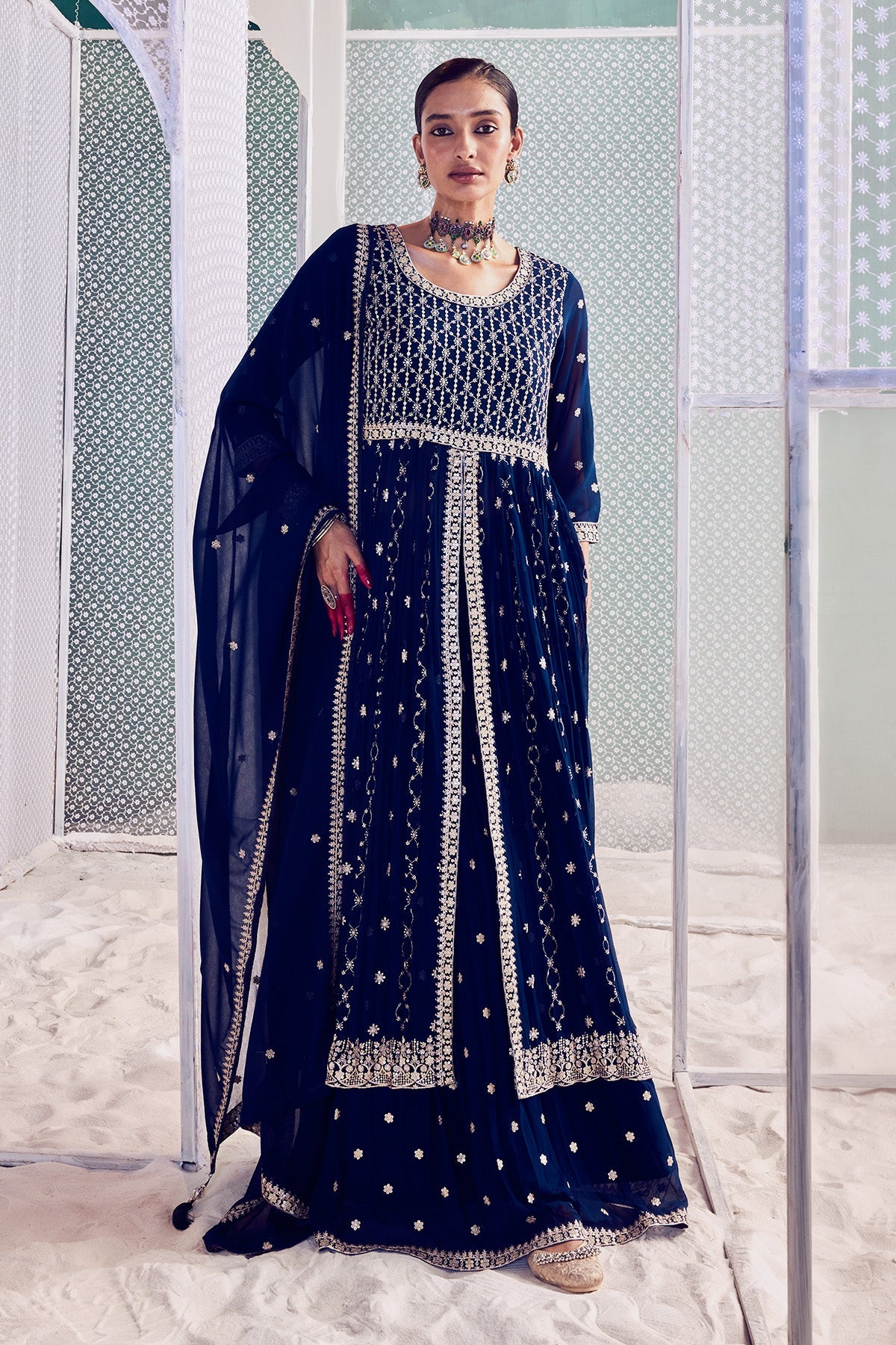 Blue Lehenga Shrug Dupatta 3 Pcs Set