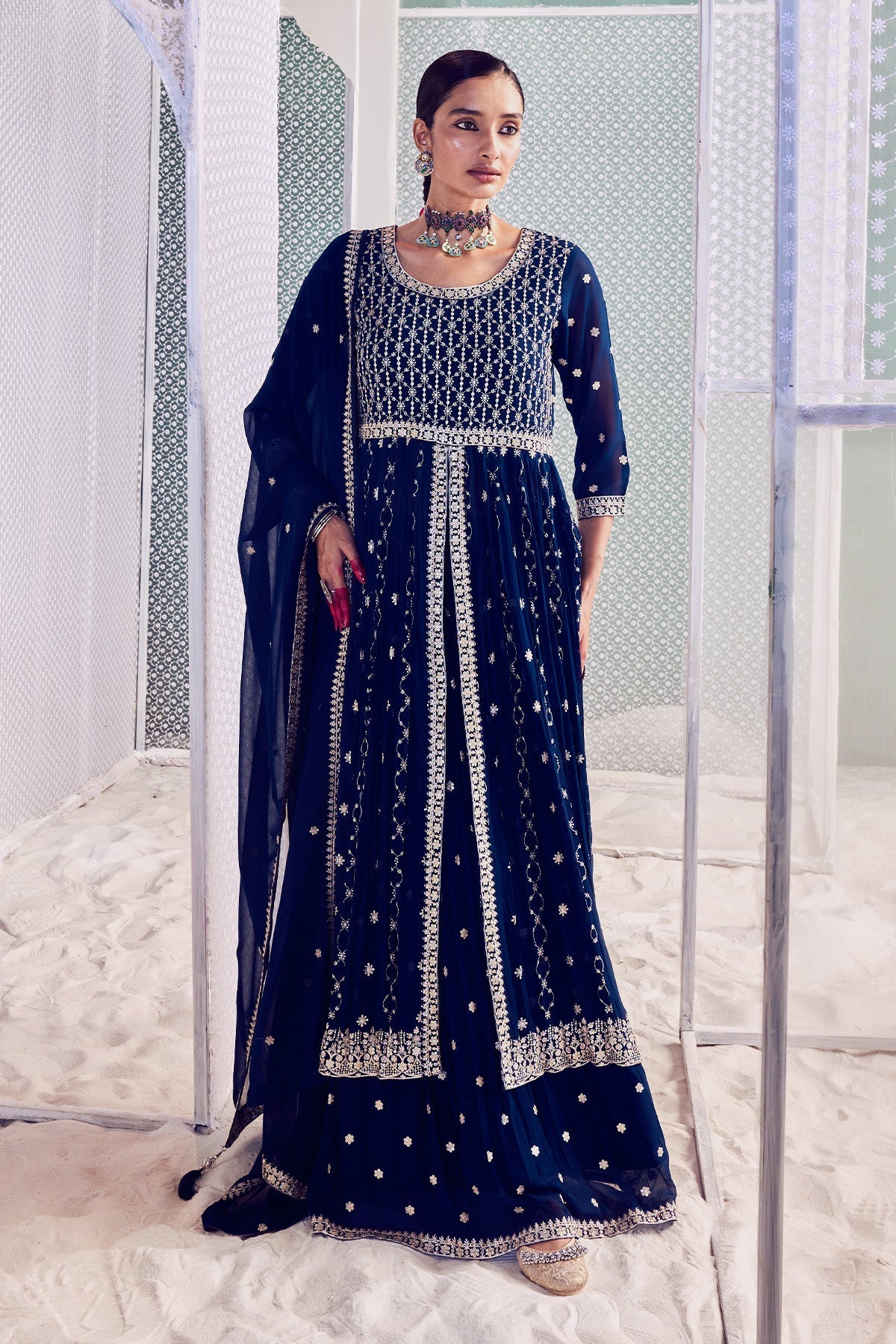 Blue Lehenga Shrug Dupatta 3 Pcs Set