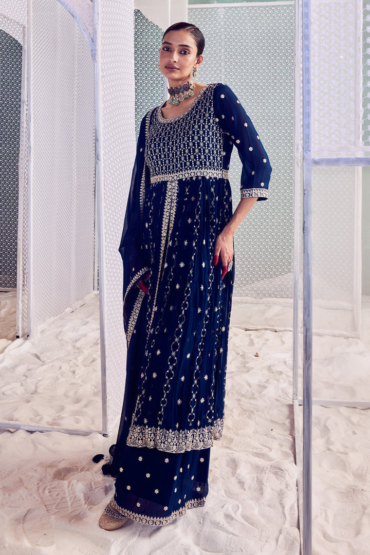 Blue Lehenga Shrug Dupatta set