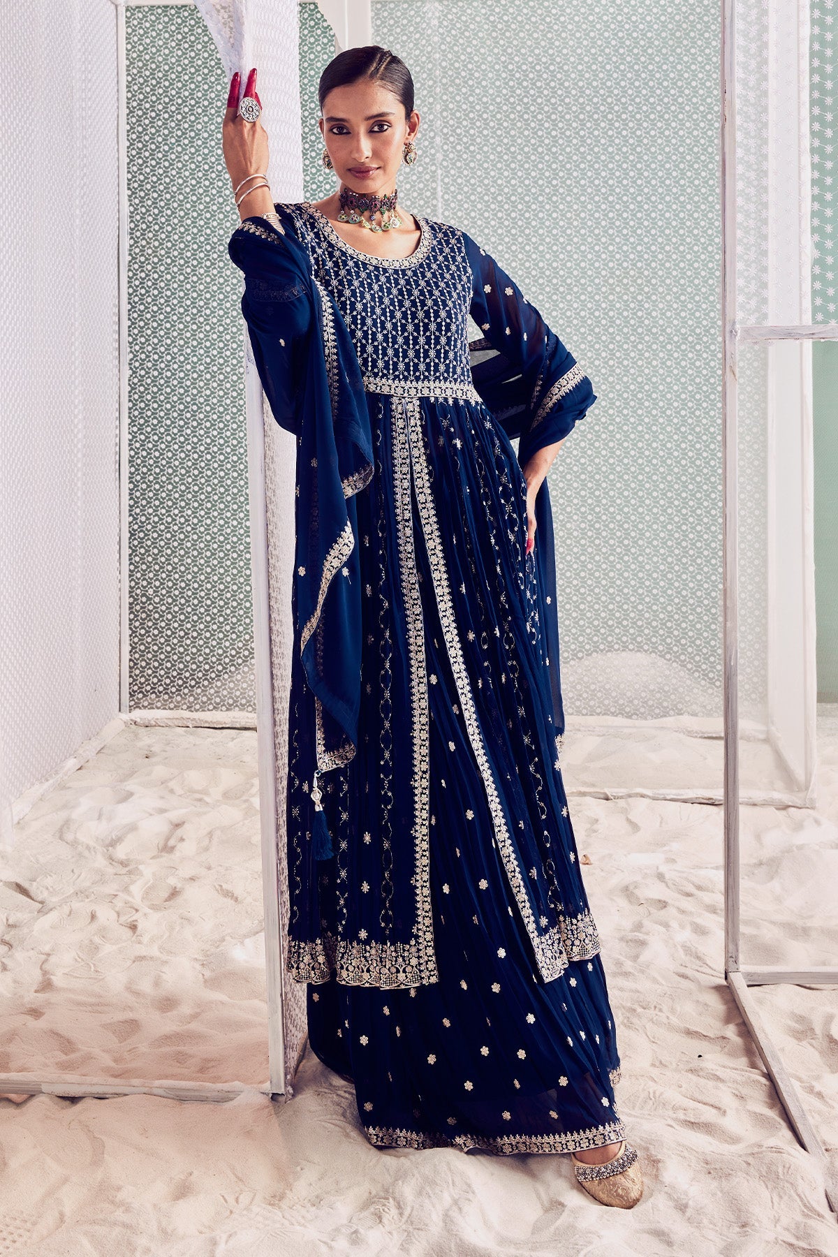 Blue Lehenga Shrug Dupatta 3 Pcs Set