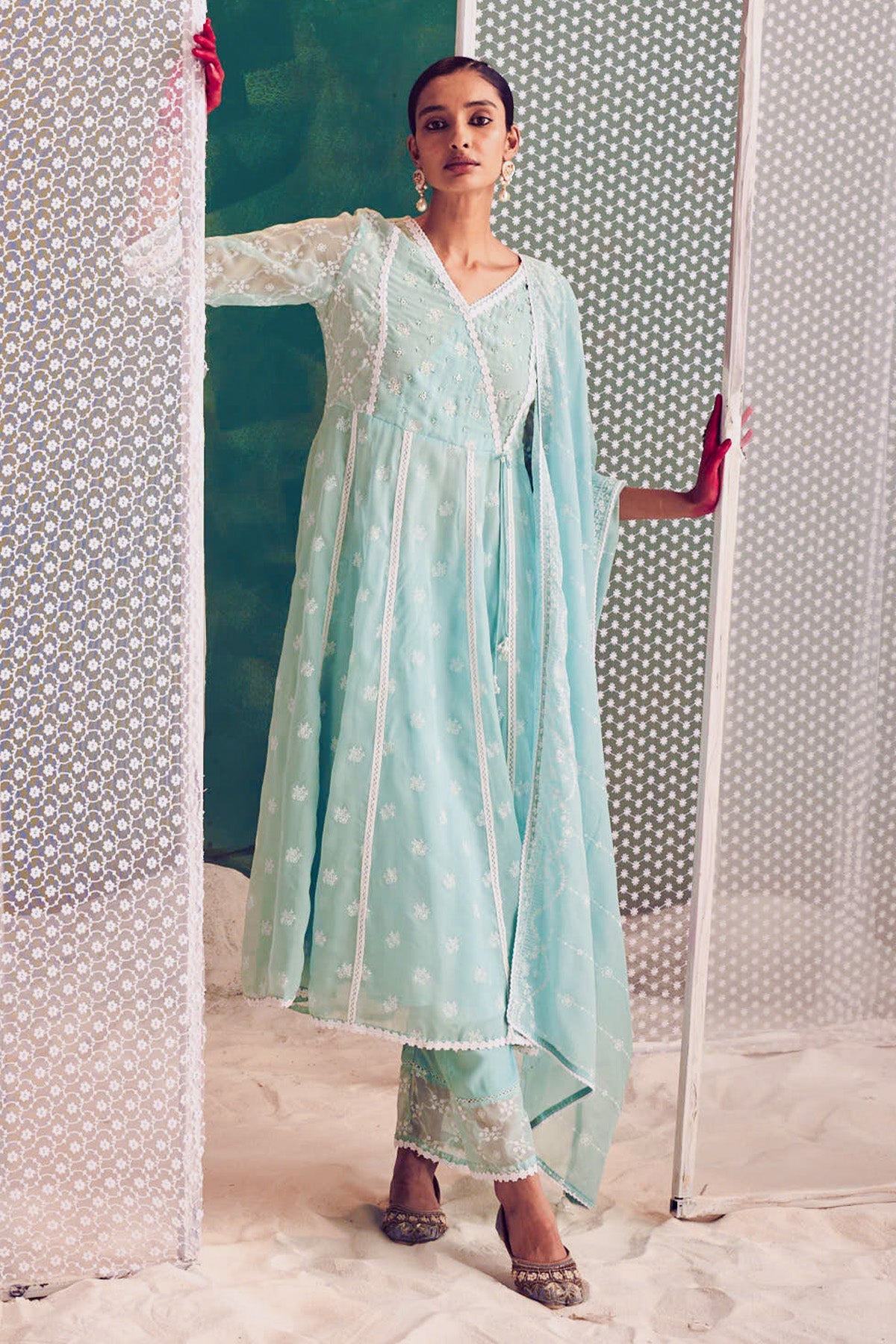 Green Printed Kurta 3 Pcs Set
