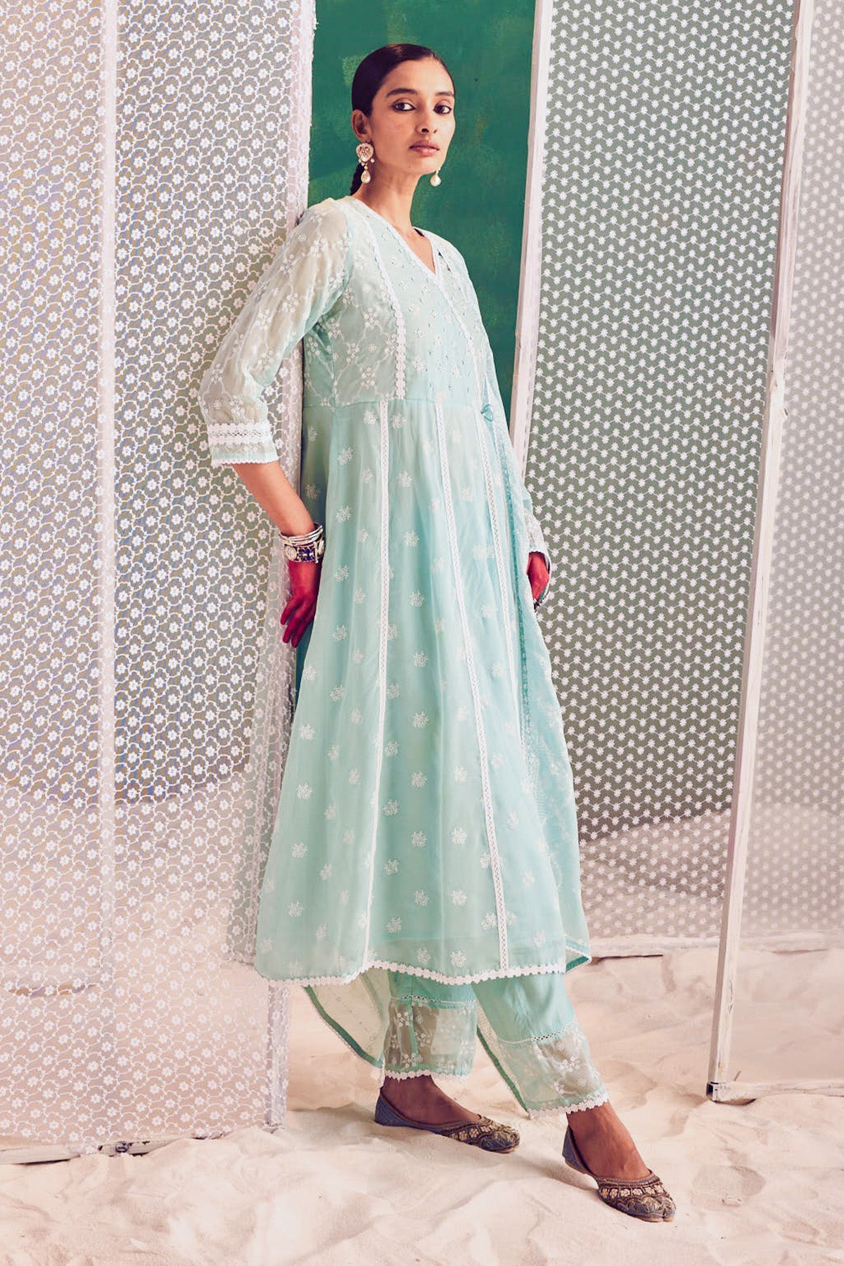 Green Printed Kurta 3 Pcs Set