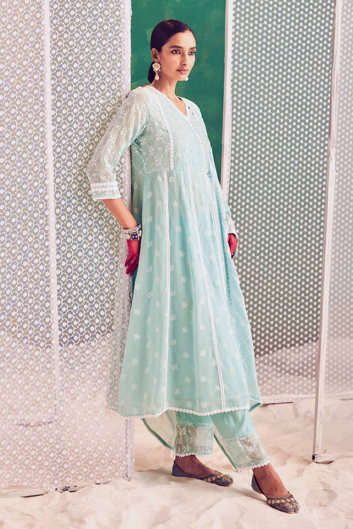 Green Printed Kurta 3 Pcs Set