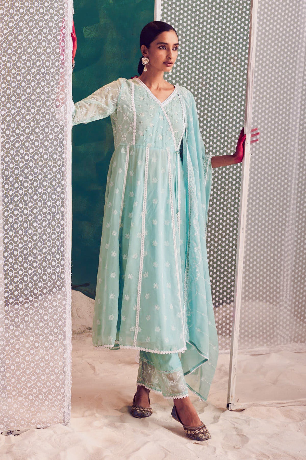 Green Printed Kurta 3 Pcs Set