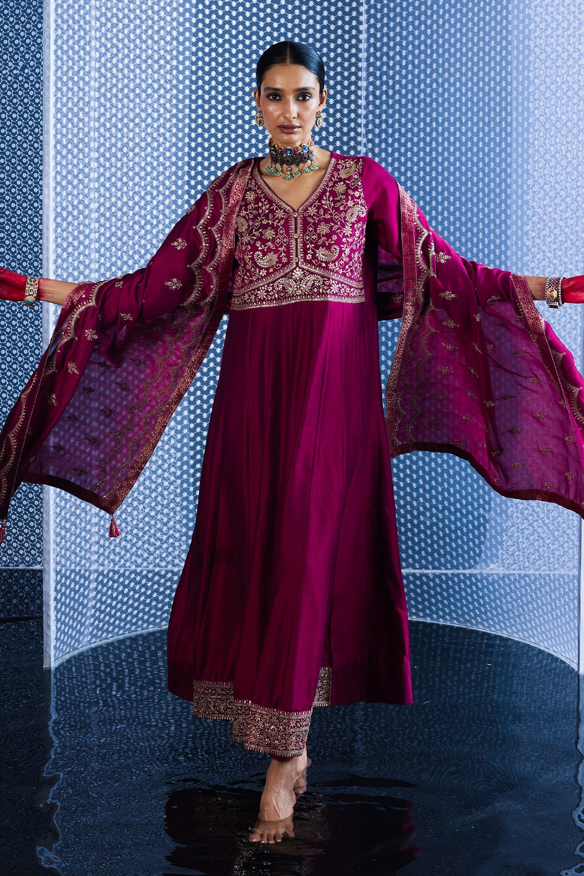 Magenta Embroidered Dress