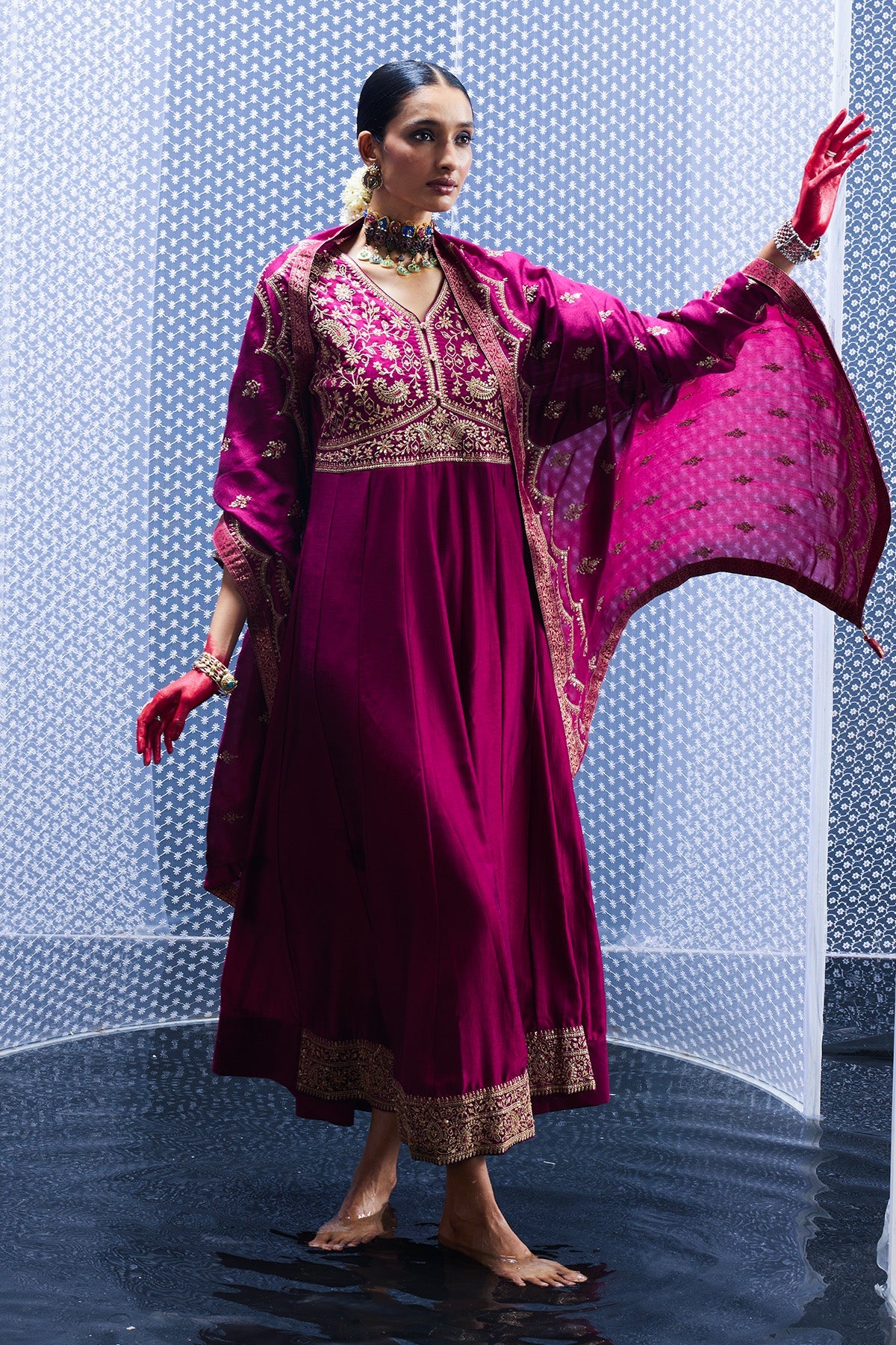 Magenta Embroidered Dress