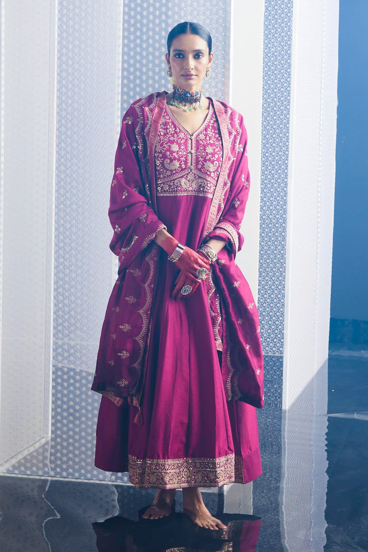 Magenta Embroidered Dress