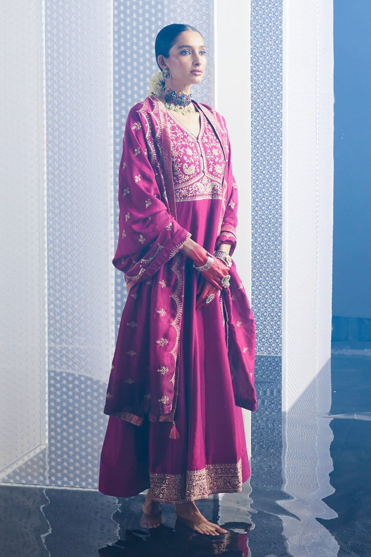 Magenta Embroidered Dress
