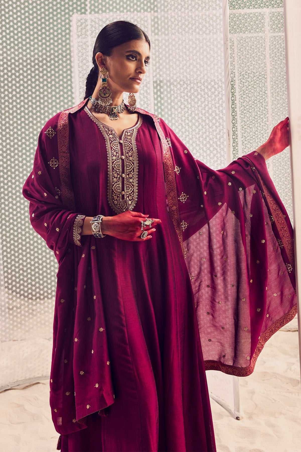Wine Embroidered Dress