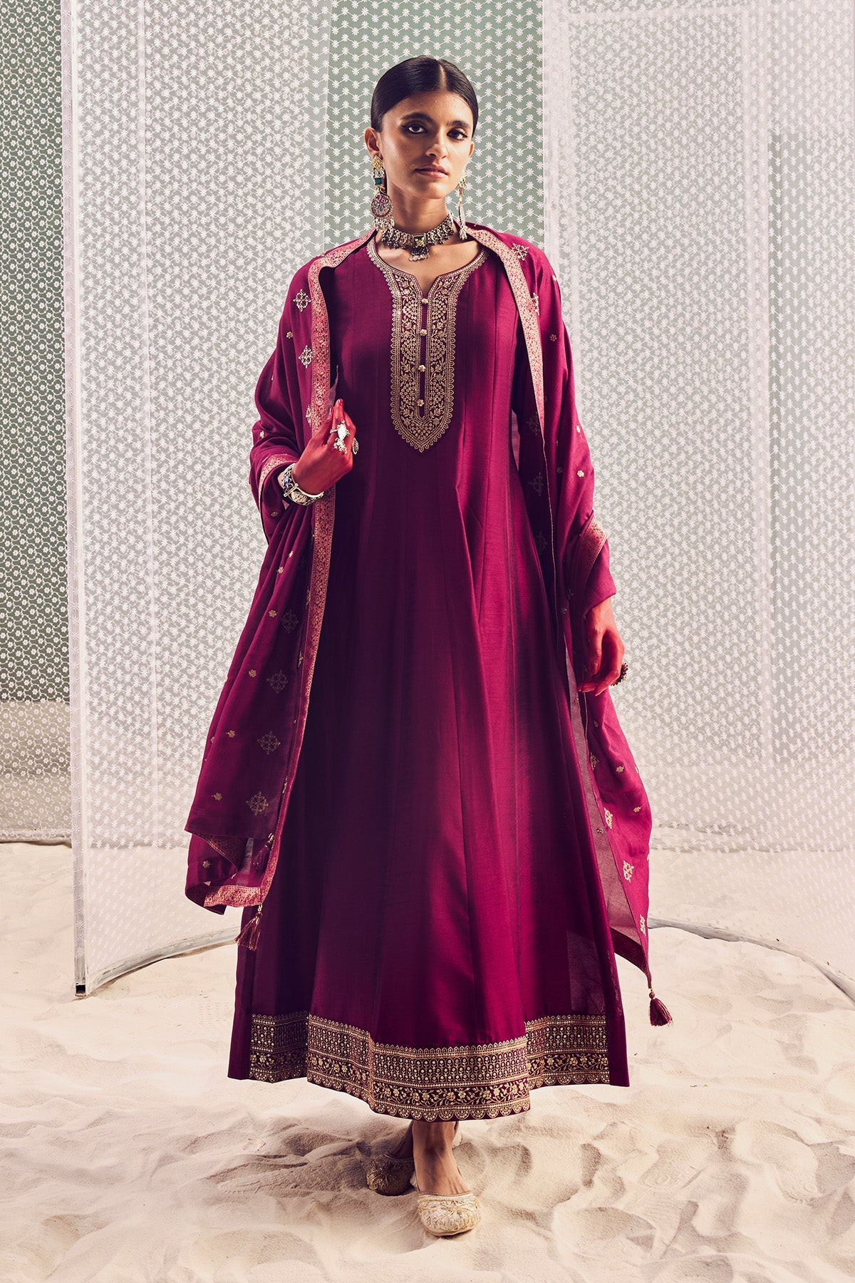Wine Embroidered Dress