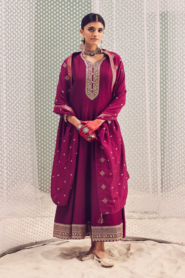Wine Embroidered Dress