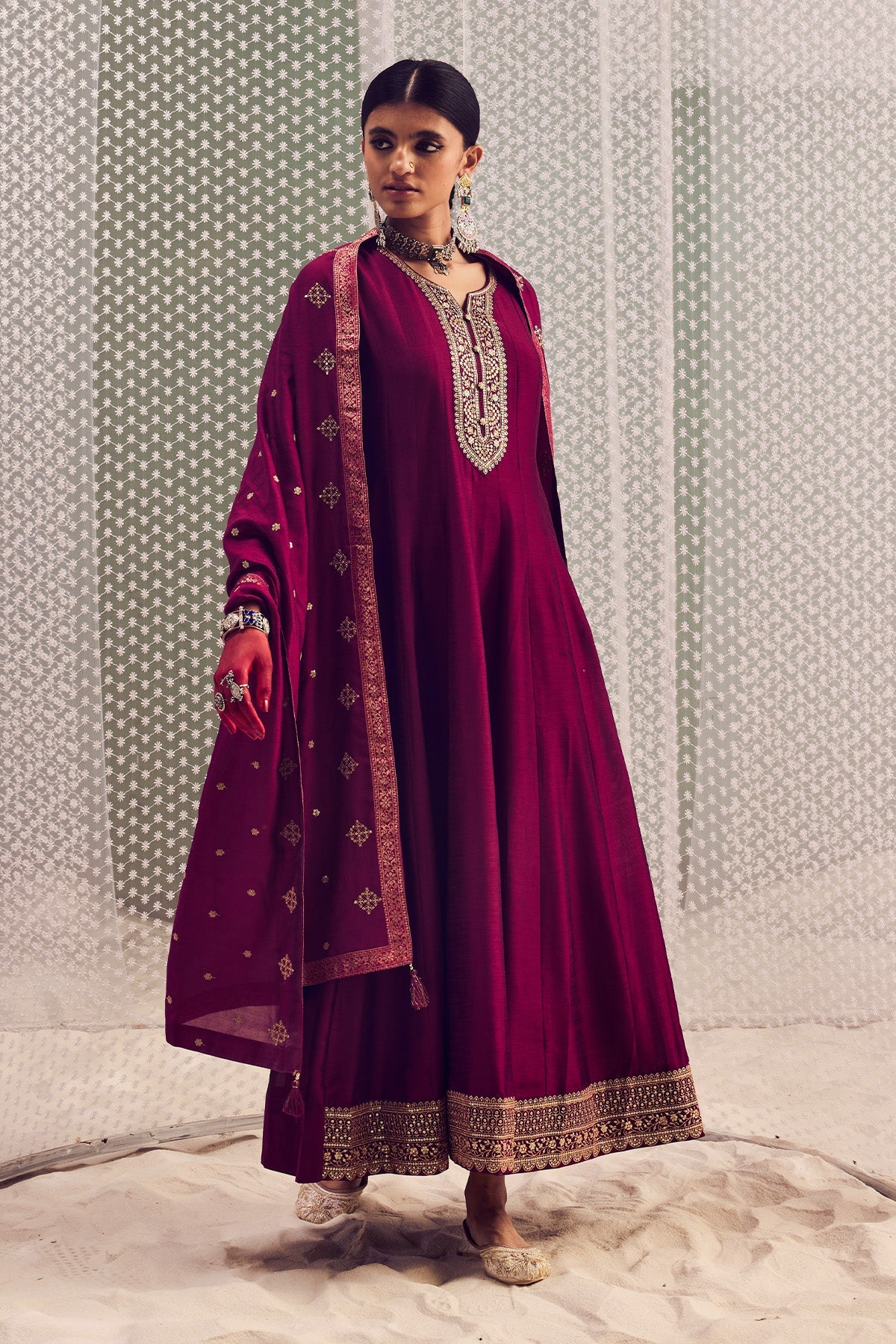 Wine Embroidered Dress