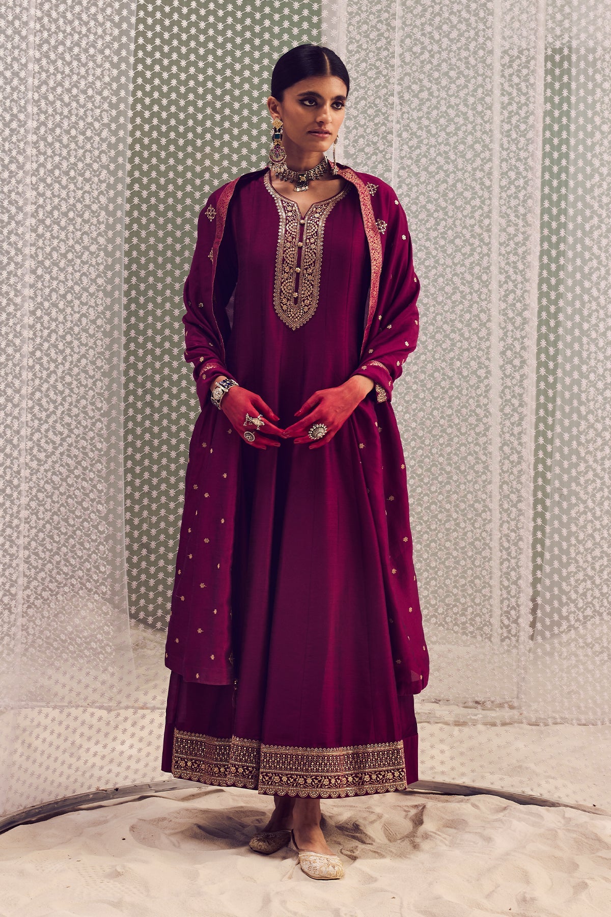 Wine Embroidered Dress