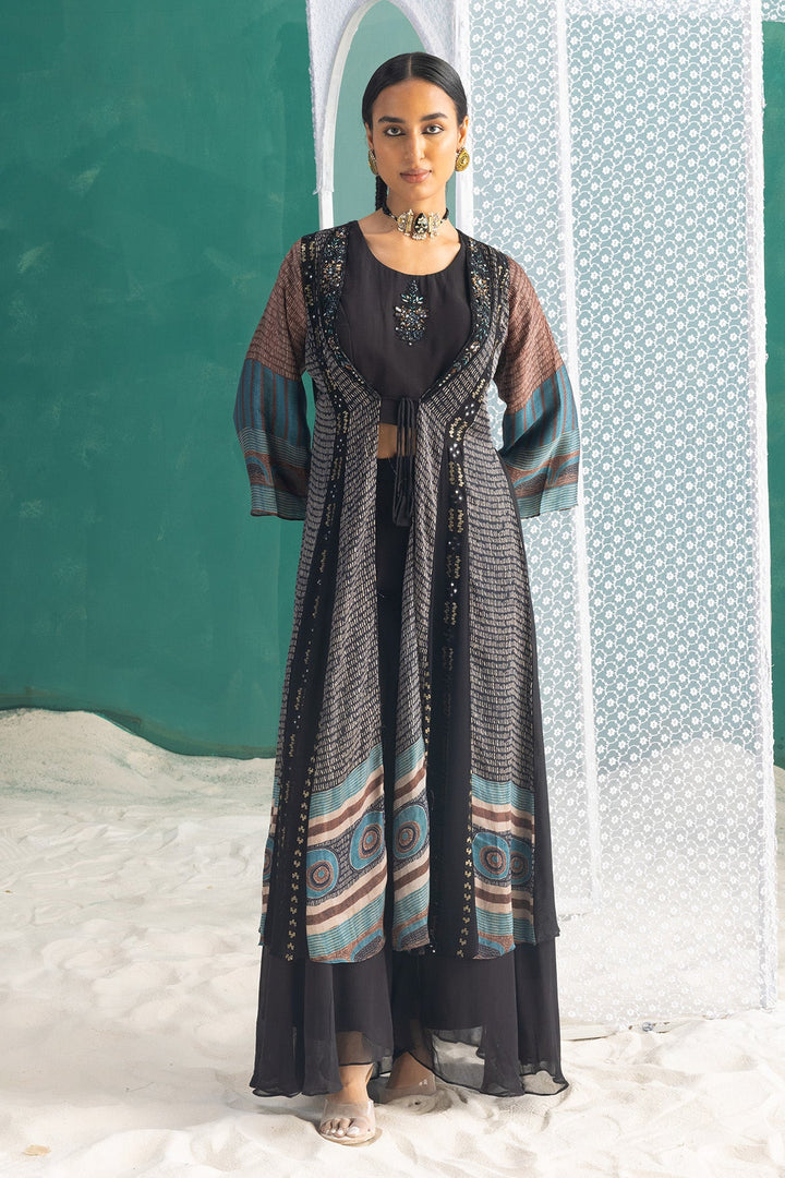 Black Dress with Printed Shrug