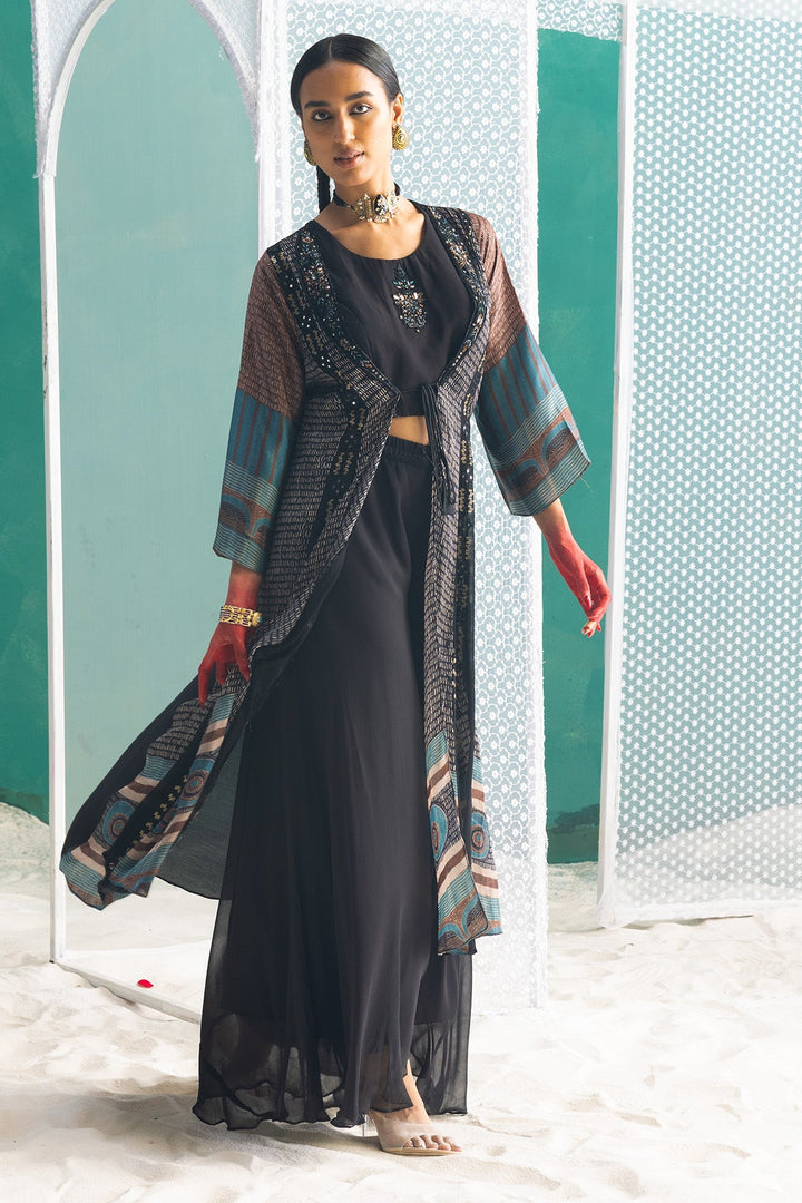 Black Dress with Printed Shrug