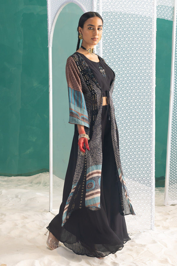 Black Dress with Printed Shrug