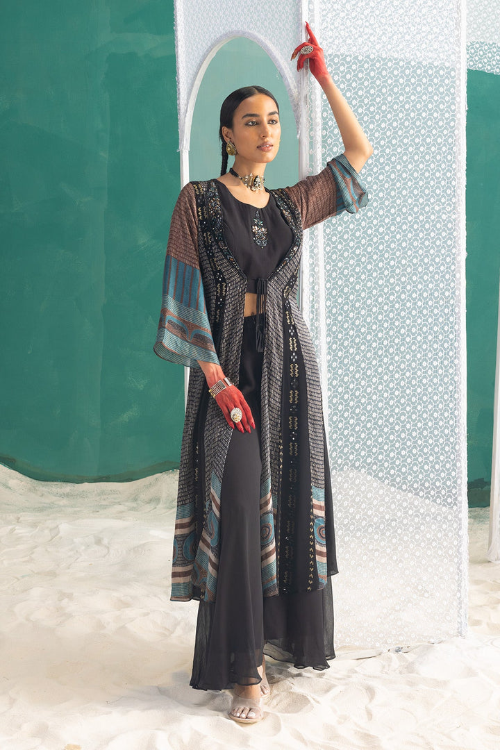Black Dress with Printed Shrug