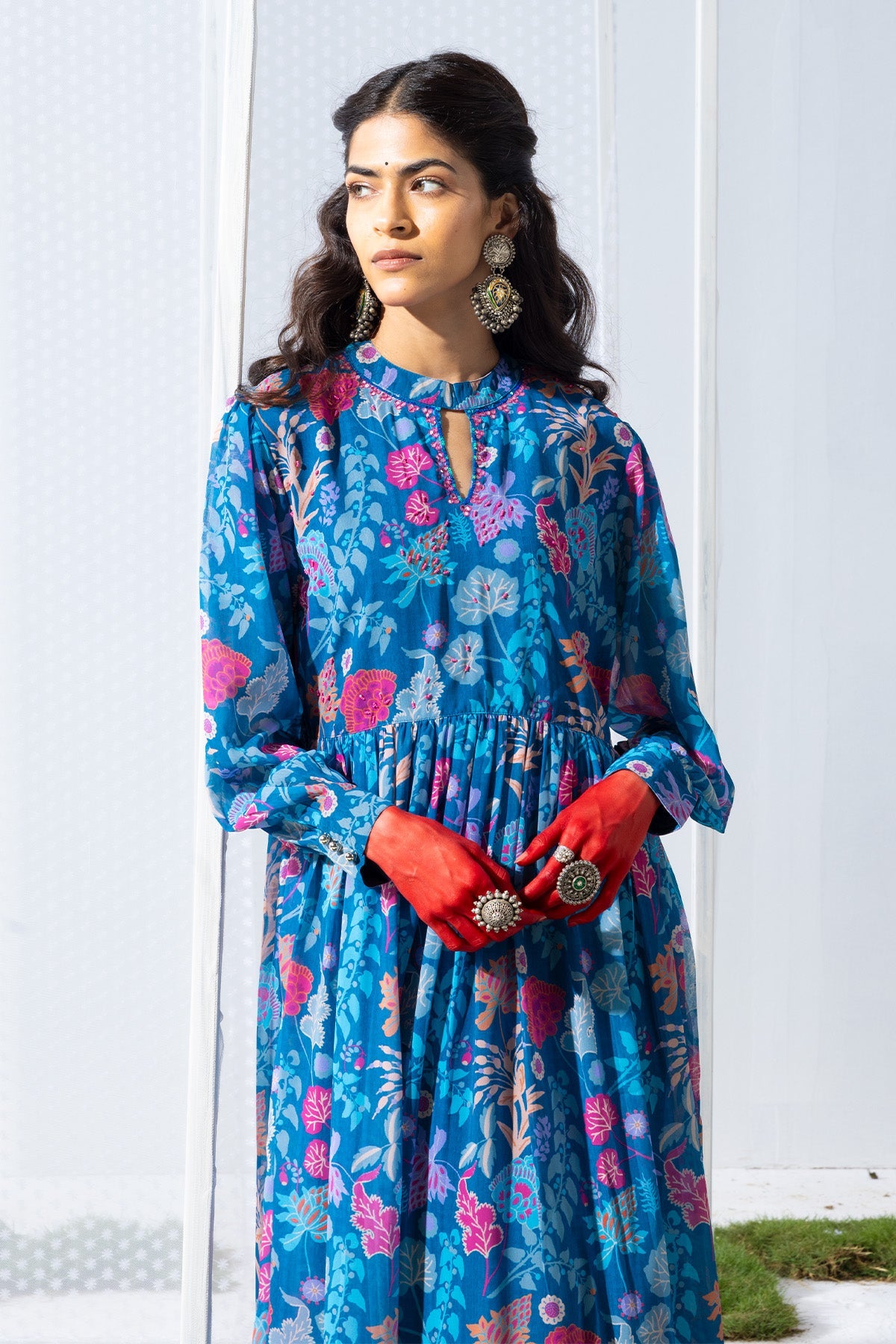 Blue Printed Flared Dress