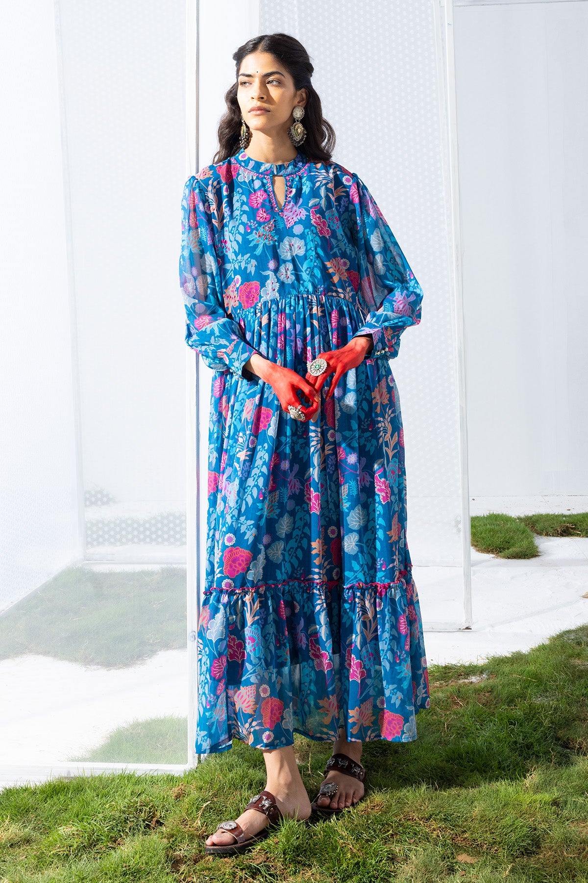 Blue Printed Flared Dress