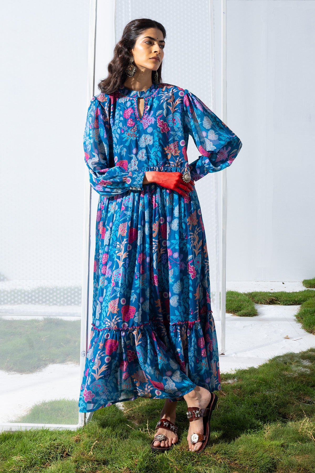 Blue Printed Flared Dress