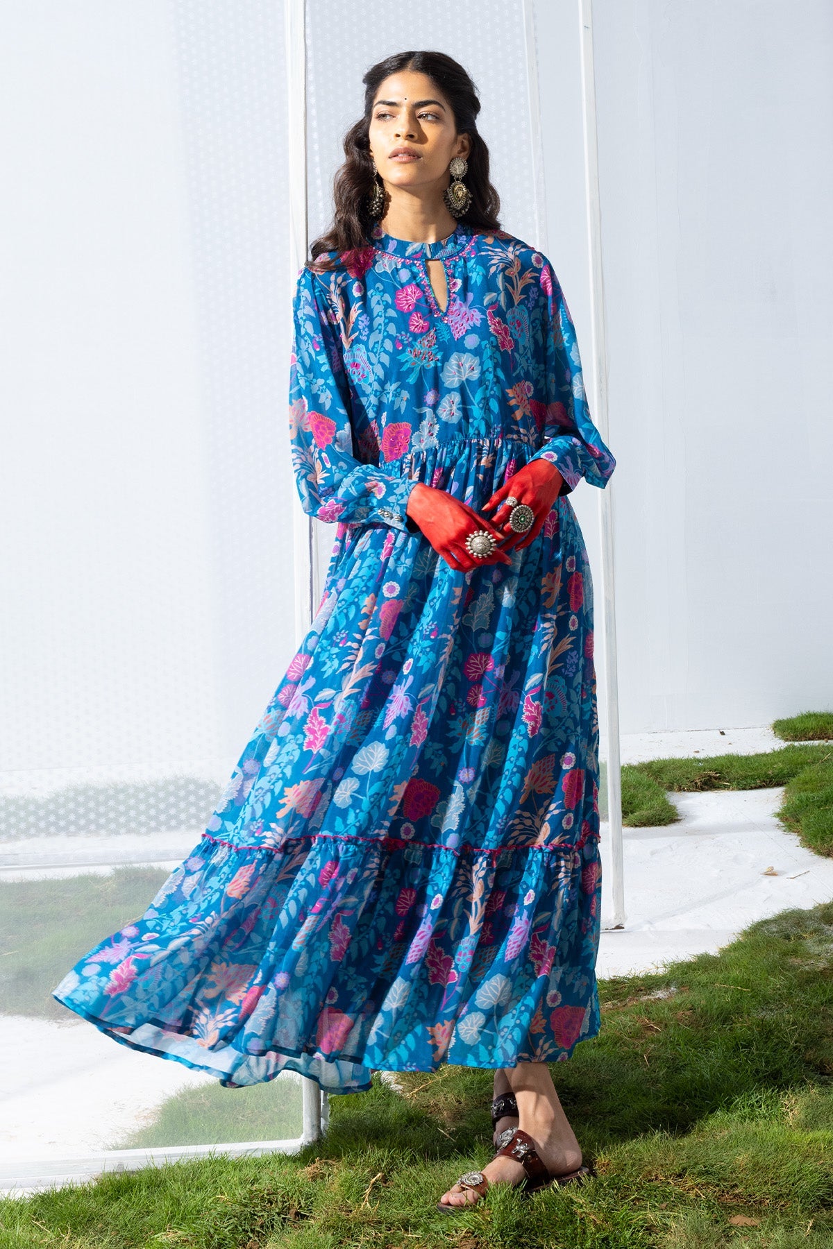 Blue Printed Flared Dress